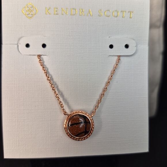 Kendra Scott Basketball Rose Gold Pendant Necklace in Orange Dust Pouch New - Picture 4 of 8